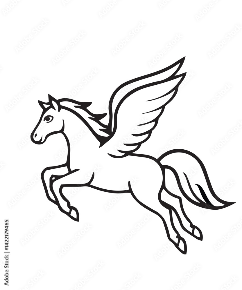 Vector image of a silhouette of a mythical creature of pegasus on a white background. Vector image of a silhouette of a mythical creature of pegasus on a white background.