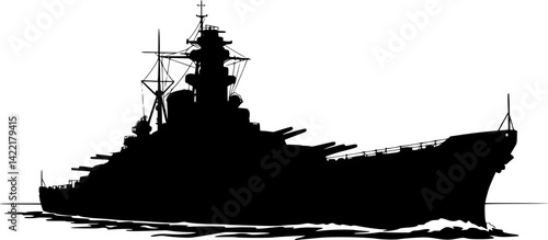  Battleship Silhouette: A powerful and majestic battleship dominates the scene, its silhouette stark against a simplified seascape. This iconic image evokes strength, history, and naval power.
