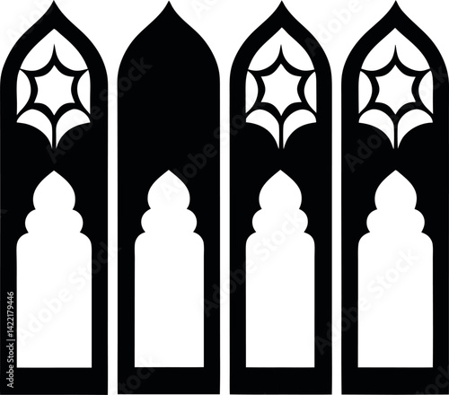 Islamic window shape silhouette on white background