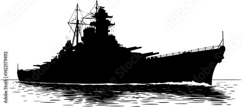  Battleship Silhouette: A powerful and majestic battleship dominates the scene, its silhouette stark against a simplified seascape. This iconic image evokes strength, history, and naval power.