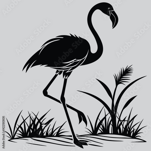 A flamingo standing on one leg  image silhouette design vector art and illustration