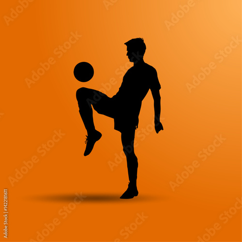 Football Player Silhouette with Ball - Action Sports Icon Design