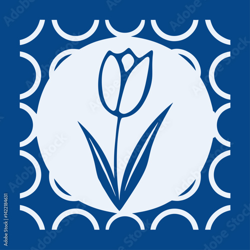 Esoteric tulip flower symbol on dark background for tarot design