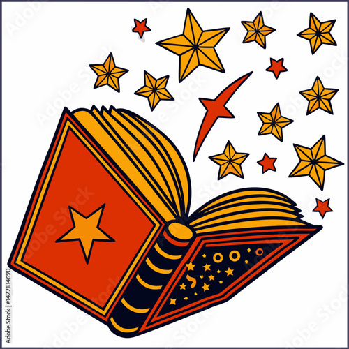 Open book with stars and symbols for tarot or esoteric reading