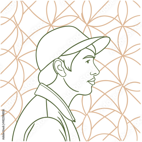 Side profile of man in line art style with calm spiritual theme