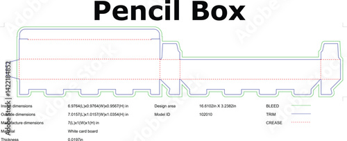 Pencil box packaging die cut template vector for white cardboard manufacturing