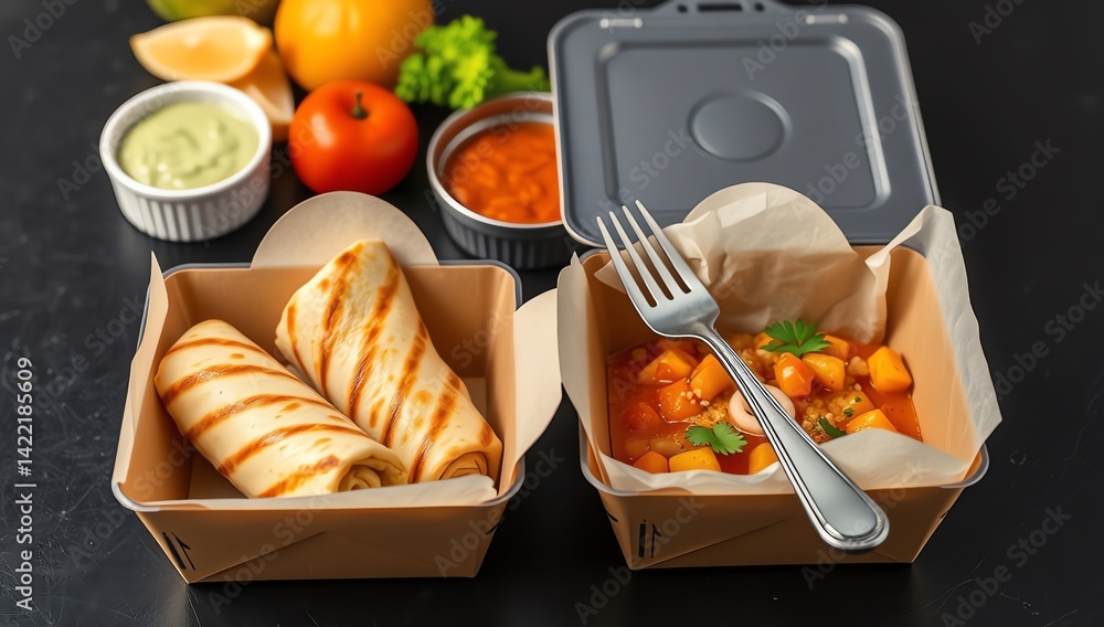 Ready healthy food catering menu lunch box isolated with chapati and different vegetables in high definition 4k photo