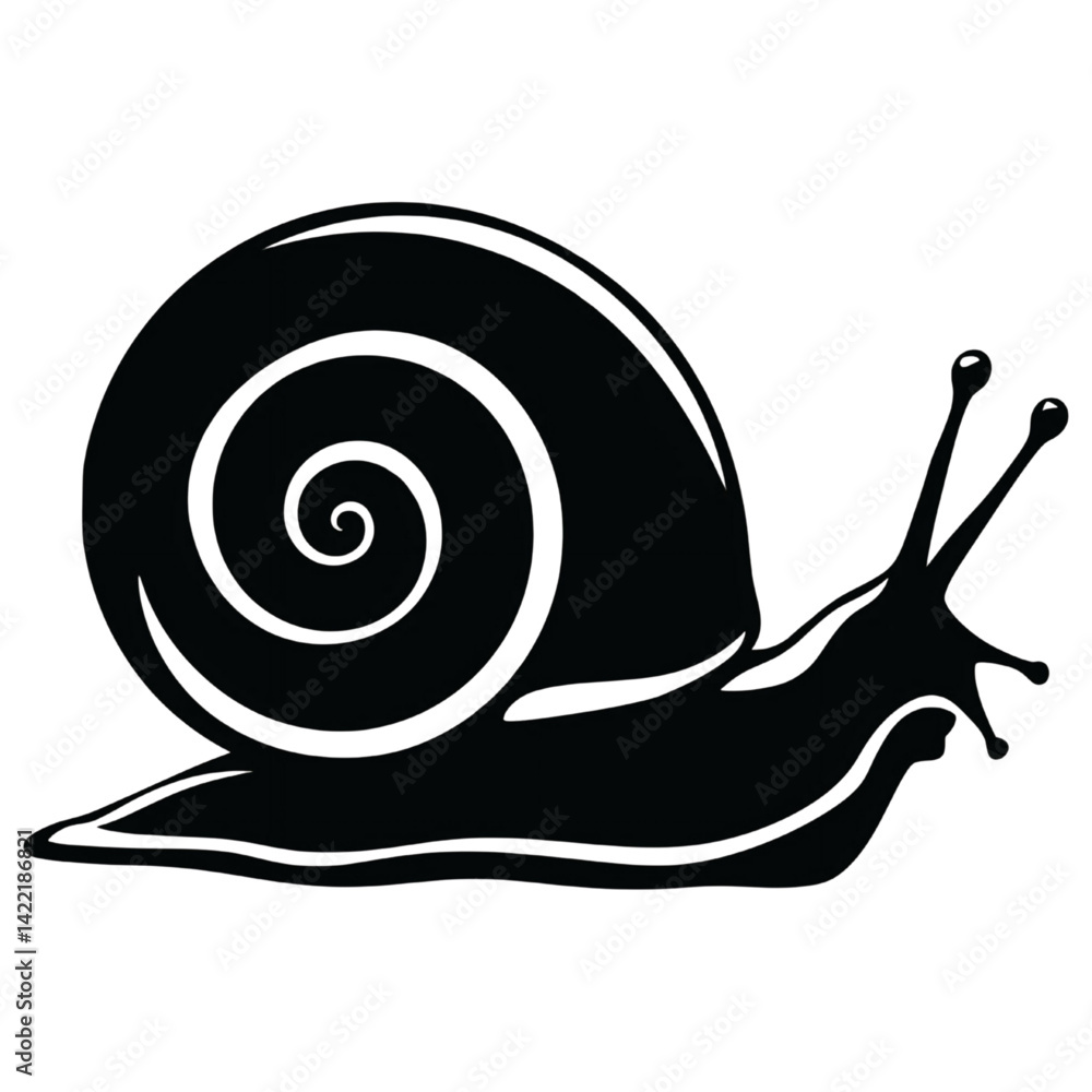 Stylized Black and White Snail Illustration