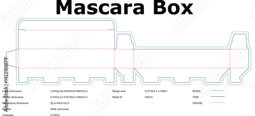 Mascara packaging box die cut template blueprint design layout cosmetic product box structure diagram