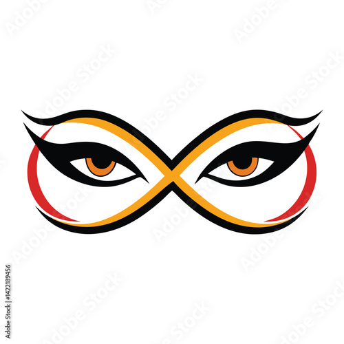 Mystical eyes design in infinity shape with colorful outlines and eyeliner