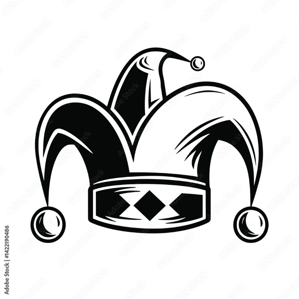 Black and White Jester Hat with Diamond Pattern