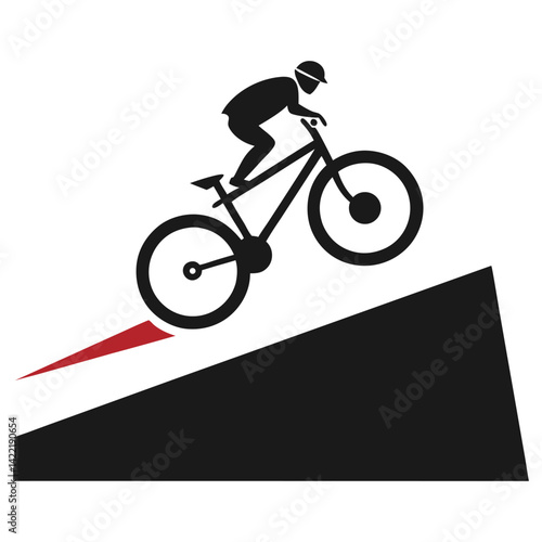 Mountain biker silhouette riding a hill stylish graphic design vector illustration