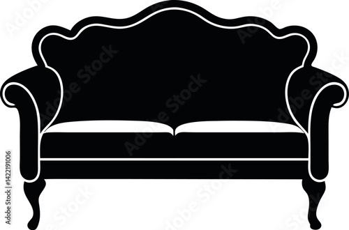 A high resolution silhouette black Sofa vector art illustration.