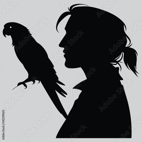 A parrot sitting on a shoulder  image silhouette design vector art and illustration