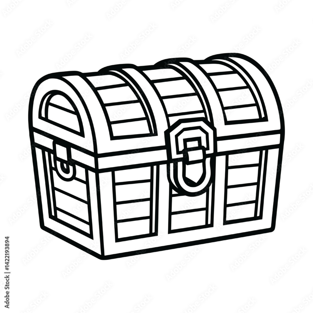 Treasure Chest Outline Illustration with Curved Lid Design