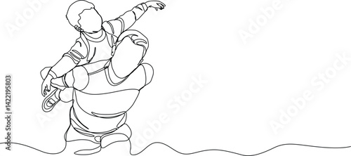 Continuous single line drawing of father and son line art vector illustration. Father and son one line art template. Father and son line art drawing. Happy father's day concept line art.