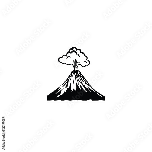 Volcano eruption silhouette on white background