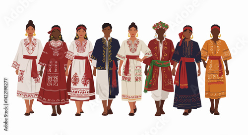 Traditional Cultural Attire Displayed by Diverse Individuals  