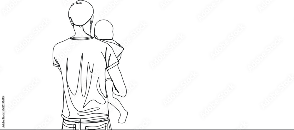 Fototapeta premium Father and son one line art template. Continuous single line drawing of father and son line art vector illustration. Happy father's day concept line art. Father and son line art.