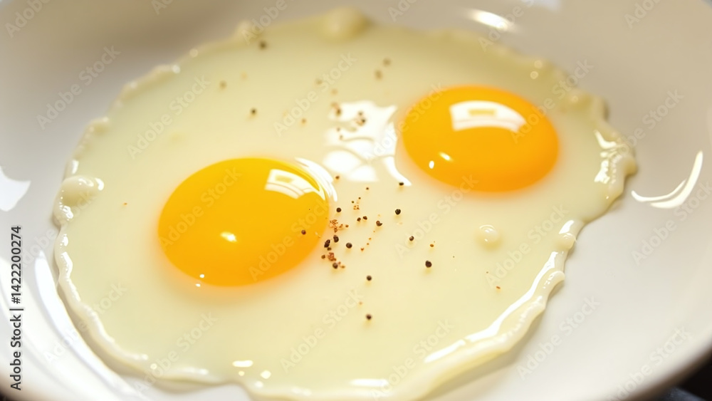 Two Fried Eggs in White Dish with Pepper Two Fried Eggs in White Dish with Pepper