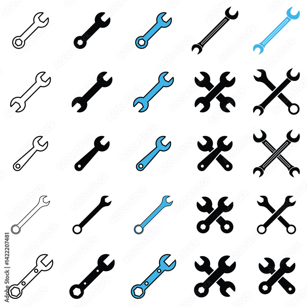 Tools and Service icons set. Wrench, wrench glyph icon. Settings and repair, service sign - stock vector. Tools and Service icons set. Wrench, wrench glyph icon. Settings and repair, service sign - stock vector.