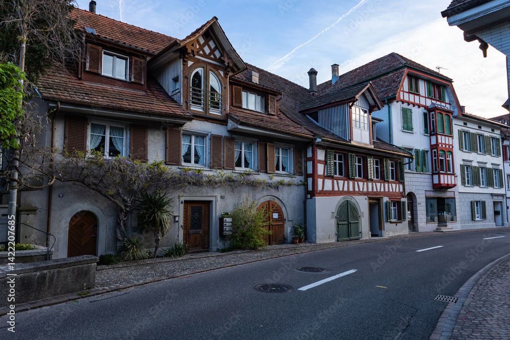 Naklejka premium Pictures from the beautiful old Swiss town at the Sunrise