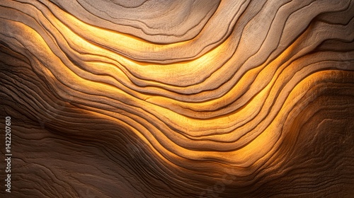 Abstract Wooden Texture with Golden Light Shining Through Wavy Patterns
