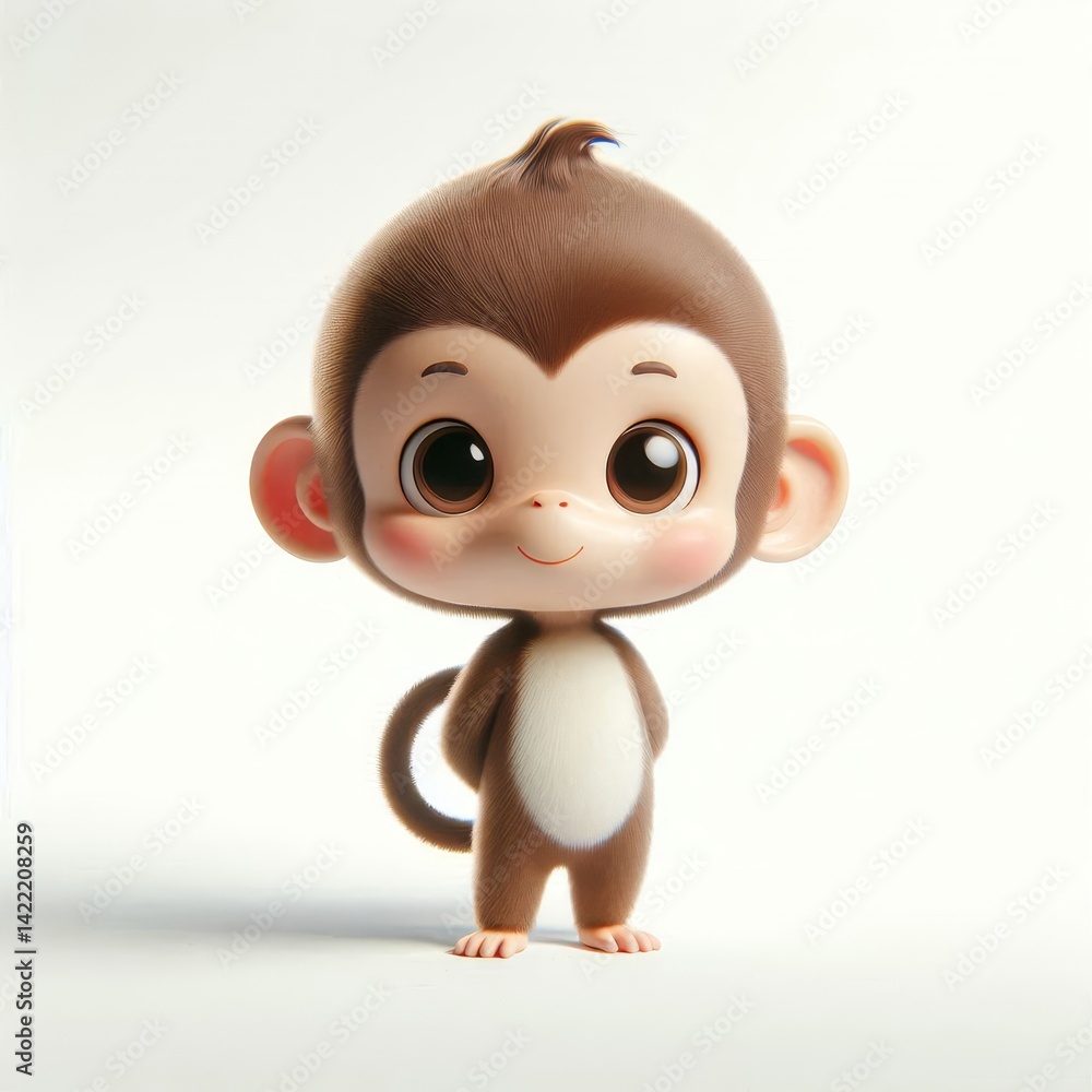 Obraz premium Adorable 3D Baby Monkey Character with Big Eyes and Cute Smile