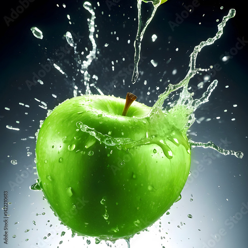 Bright Green Apple Creating Splash in Water