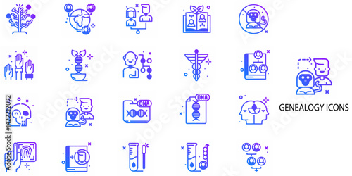 Genealogy simple concept 20 color icons set. Contains such medicine, body care, capsule - medicine, care .Vector illustration.
