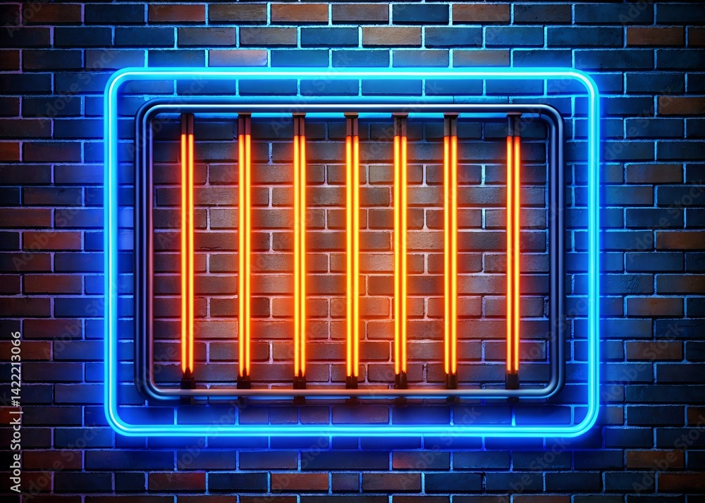 A digital illustration featuring a neon sign with glowing neon tubes on a brick wall. The sign is composed of multiple neon tubes arranged in a rectangular shape, creating a border-like appearance. Th A digital illustration featuring a neon sign with glowing neon tubes on a brick wall. The sign is composed of multiple neon tubes arranged in a rectangular shape, creating a border-like appearance. Th