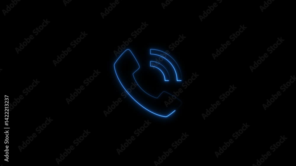 Glowing neon phone handset ringing on a black background seamless loop Glowing neon phone handset ringing on a black background seamless loop