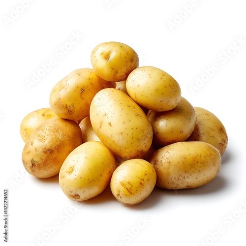 A collection of raw, fresh, whole potatoes isolated on a clean white background