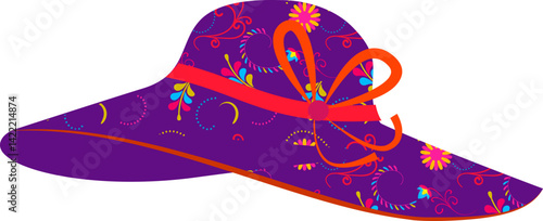This hat features a traditional Mexican pattern with colorful floral and swirl motifs, paying tribute to cultural heritage with a festive feel.