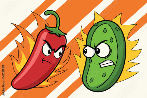 Fiery Pepper vs Angry Pickle Cartoon Showdown