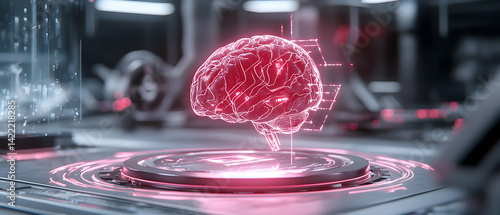 A futuristic depiction of a brain scan or analysis. Suggests artificial intelligence neurotechnology or advanced medical research. Ideal for articles or presentations on the future of technology.