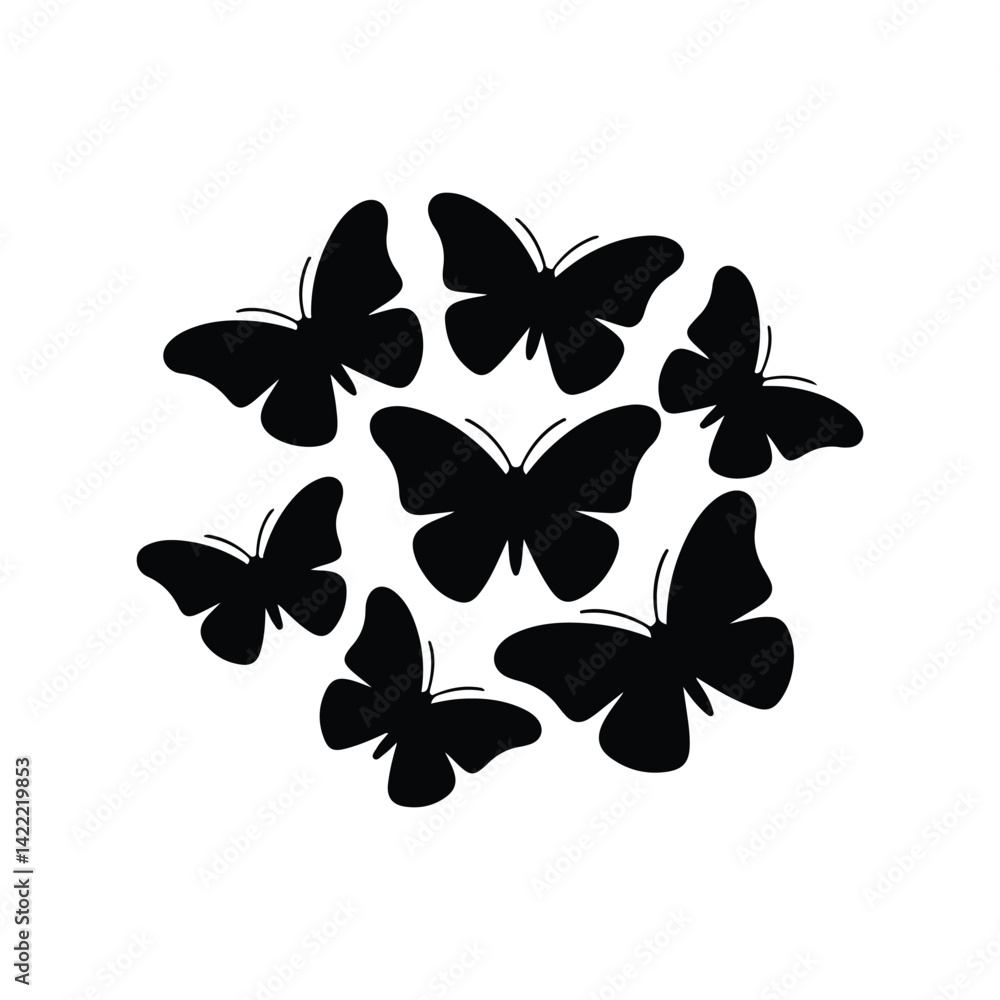 Obraz premium Monarch butterfly silhouettes collection, vector illustration isolated on white background