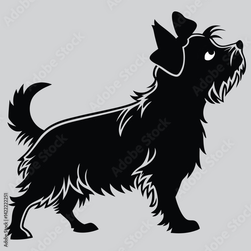 A Yorkshire Terrier with a bow on its head  image silhouette design vector art and illustration