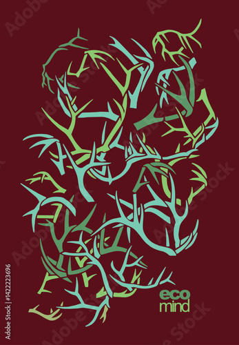 Colorful vector illustration of drawing simulating branches, and words in ecological context.