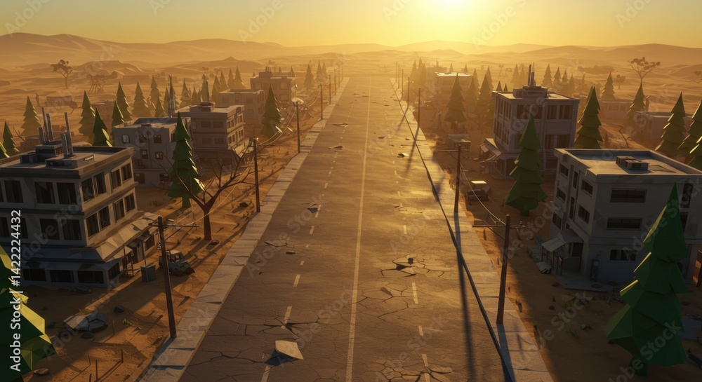 Obraz premium Futuristic Ghost Town Landscape