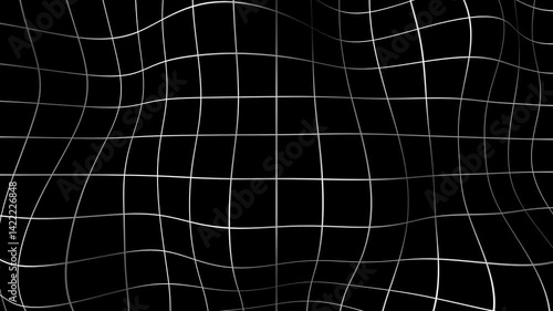 A white grid on a black background. Warp animation