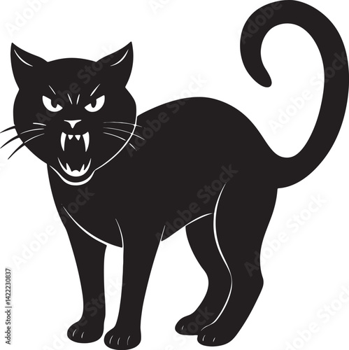 Angry cat arched back vector silhouette on white background
