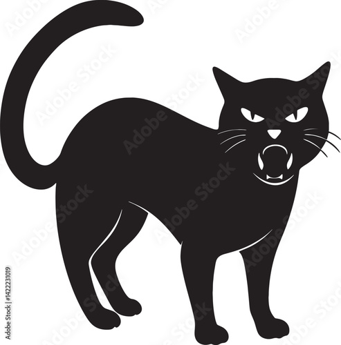 Angry cat arched back vector silhouette on white background