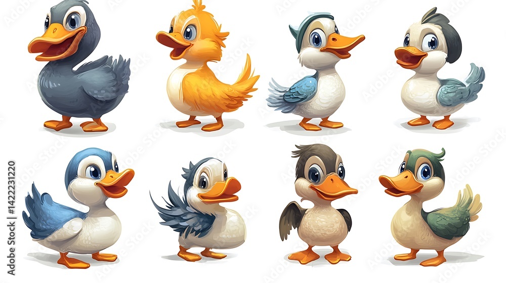 Fototapeta premium Cute Ducklings Cartoon Collection.