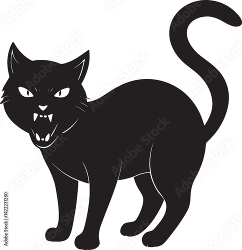 Angry cat arched back vector silhouette on white background