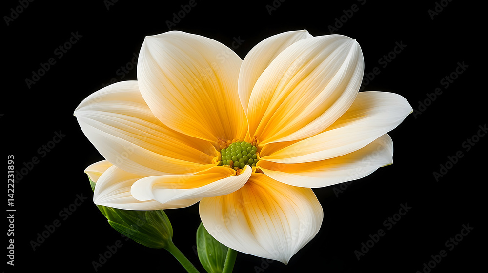 Fototapeta premium Pale Yellow Flower on Black Background