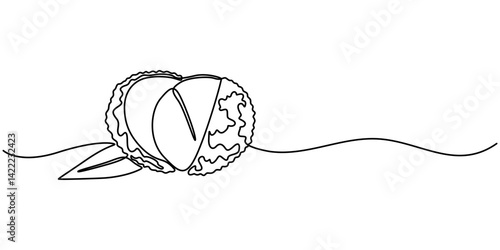 Continuous one single minimal line drawing lychee, Single one line drawing peeled healthy organic lychee for orchard logo identity. Fresh tropical fruitage concept for fruit garden icon. Modern style.