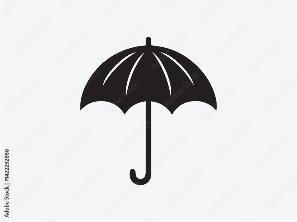Umbrella Silhouette with Classic Canopy and Handle Design for Weather, Rainy Day Umbrella Silhouette with Classic Canopy and Handle Design for Weather, Rainy Day