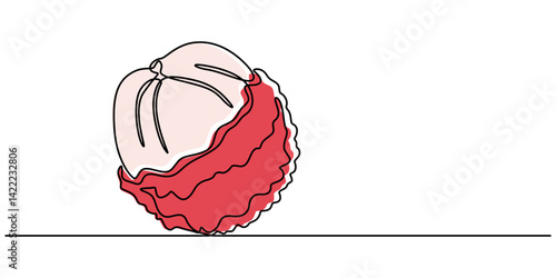 Continuous one single minimal line drawing lychee, Single one line drawing peeled healthy organic lychee for orchard logo identity. Fresh tropical fruitage concept for fruit garden icon. Modern style.