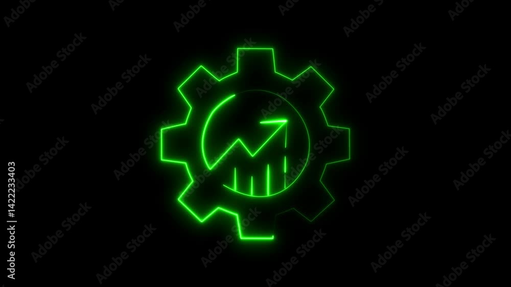 Glowing green gear with upward graph animation for business performance Glowing green gear with upward graph animation for business performance